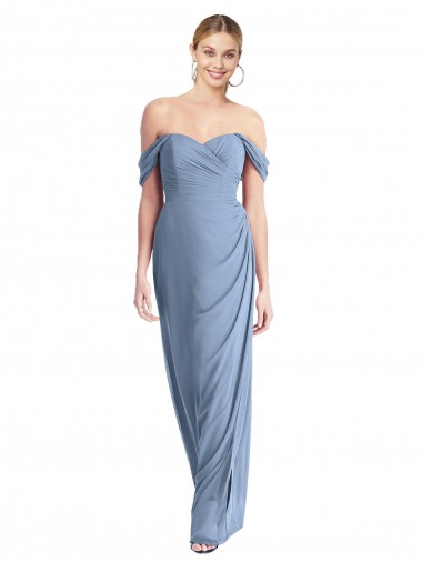 Acquista Blu polveroso Stile sirena Chiffona Lunga Abiti da damigella donore