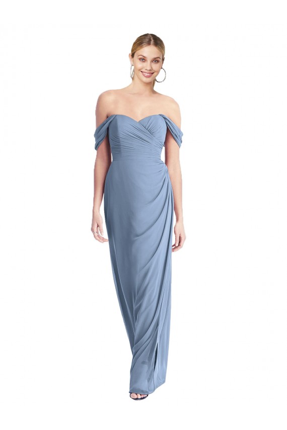Acquista Blu polveroso Stile sirena Chiffona Lunga Abiti da damigella donore