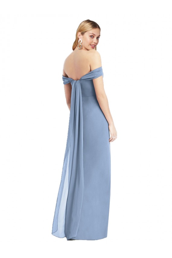 Acquista Blu polveroso Stile sirena Chiffona Lunga Abiti da damigella donore