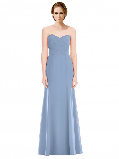 Acquista Blu polveroso Stile sirena Innamorato Chiffona Lunga Abiti da damigella donore