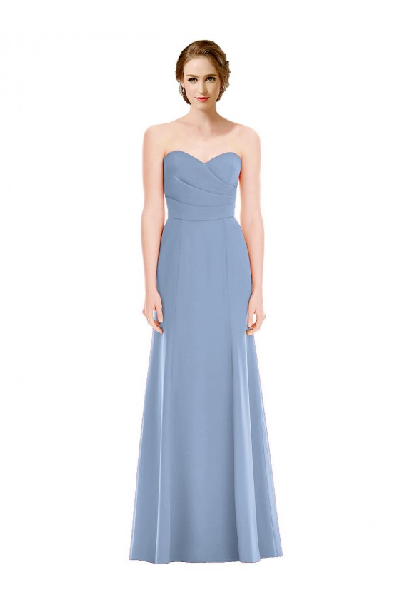 Acquista Blu polveroso Stile sirena Innamorato Chiffona Lunga Abiti da damigella donore
