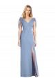 Acquista Blu polveroso Stile sirena Scollatura a V Chiffona Lunga Abiti da damigella donore