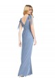 Acquista Blu polveroso Stile sirena Scollatura a V Chiffona Lunga Abiti da damigella donore