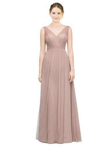 Acquista Blush Linea A Scollatura a V Tulle Lunga Abiti da damigella donore