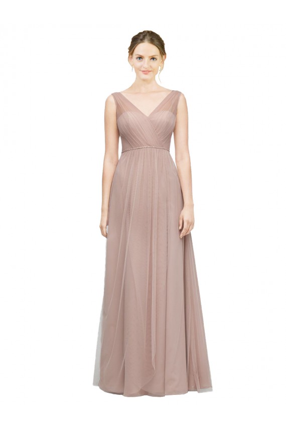 Acquista Blush Linea A Scollatura a V Tulle Lunga Abiti da damigella donore