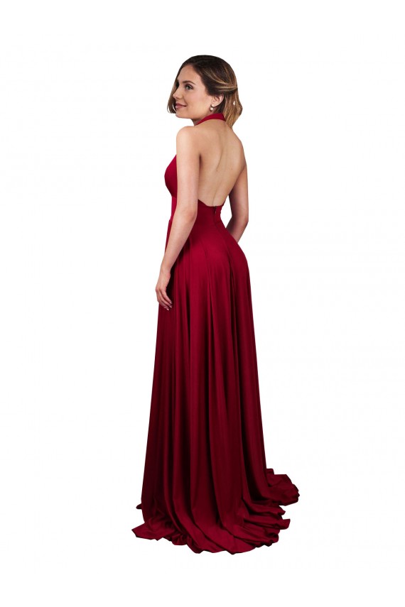 Acquista Borgogna Linea A Capestro Scollatura a V Spandex Lunga Formali Abiti da damigella donore / Abiti da sera / Abiti da ballo