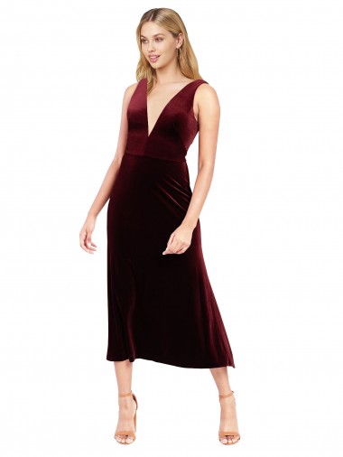 Acquista Borgogna Linea A Scollatura a V Midi Velluto Elastico Corto Abiti da damigella donore / Abiti da ballo / Abiti da cocktail