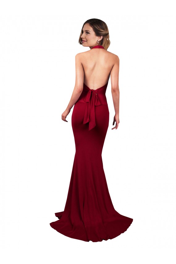 Acquista Borgogna Stile sirena Capestro Scollatura a V Spandex Lunga Formali Abiti da damigella donore / Abiti da sera / Abiti da ballo