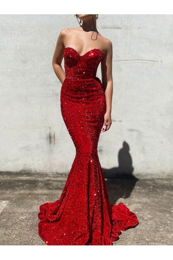 Acquista Borgogna Stile sirena Innamorato Paillettes Velluto Lunga Abiti da ballo