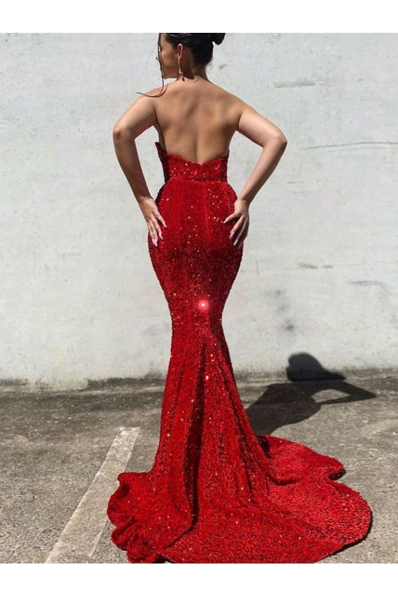 Acquista Borgogna Stile sirena Innamorato Paillettes Velluto Lunga Abiti da ballo