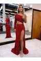 Acquista Borgogna Stile sirena Una spalla Sweep treno Paillettes Velluto Lunga Abiti da ballo
