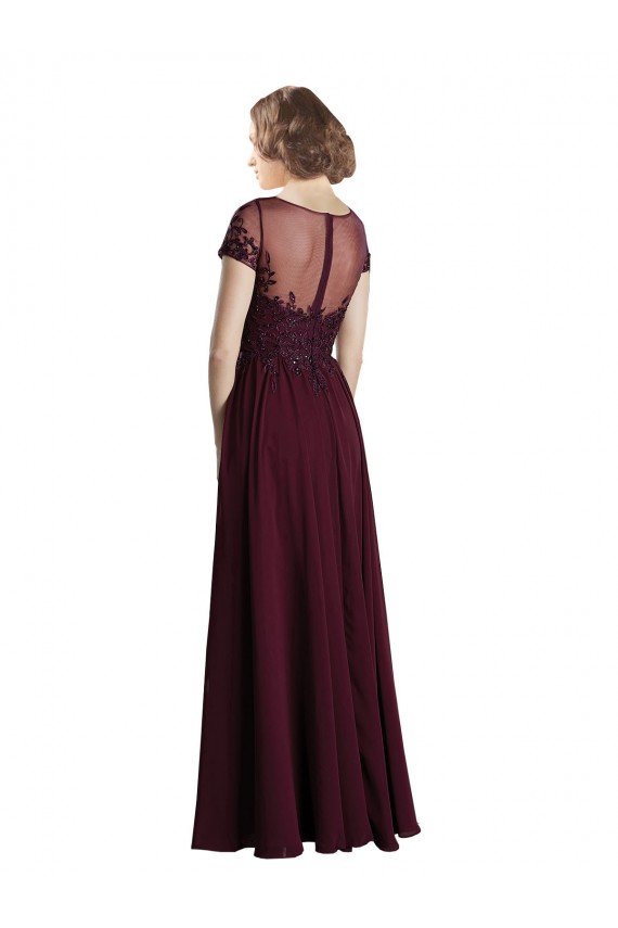 Acquista Borgogna scuro Linea A Collo Gioiello Tulle Chiffona Lunga Abiti da damigella donore