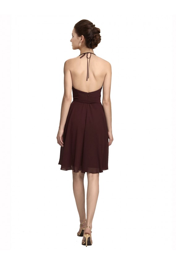 Acquista Borgogna scuro Linea A Sottili Capestro Al ginocchio Chiffona Corto Abiti da damigella donore / Abiti da cocktail