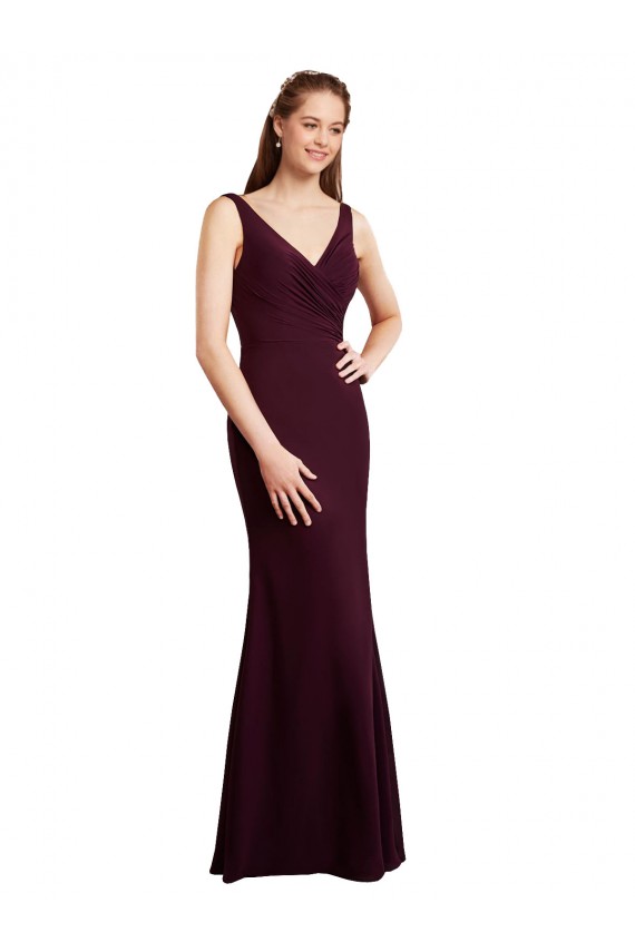 Acquista Borgogna scuro Stile sirena Scollatura a V Chiffona Lunga Abiti da damigella donore