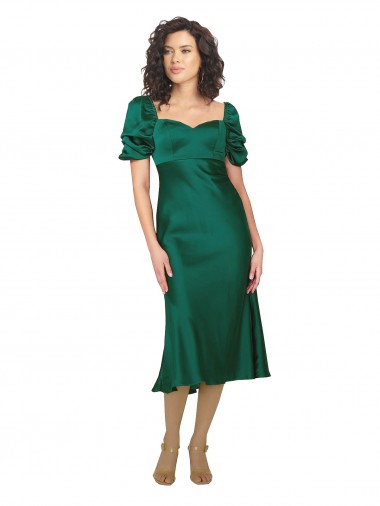 Acquista Cacciatore verde Linea A Innamorato Midi Raso Setoso Corto Abiti da damigella donore / Abiti da sera / Abiti da ballo
