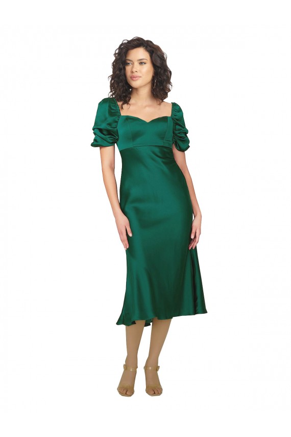 Acquista Cacciatore verde Linea A Innamorato Midi Raso Setoso Corto Abiti da damigella donore / Abiti da sera / Abiti da ballo