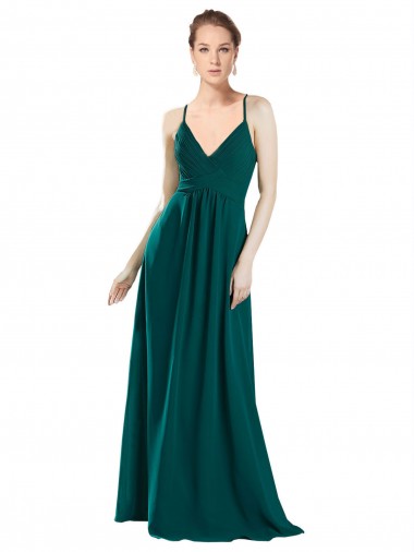 Acquista Cacciatore verde Linea A Scollatura a V Chiffona Lunga Abiti da damigella donore