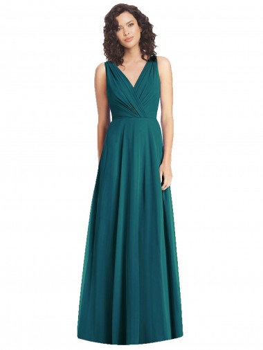 Acquista Cacciatore verde Linea A Scollatura a V Chiffona Lunga Abiti da damigella donore