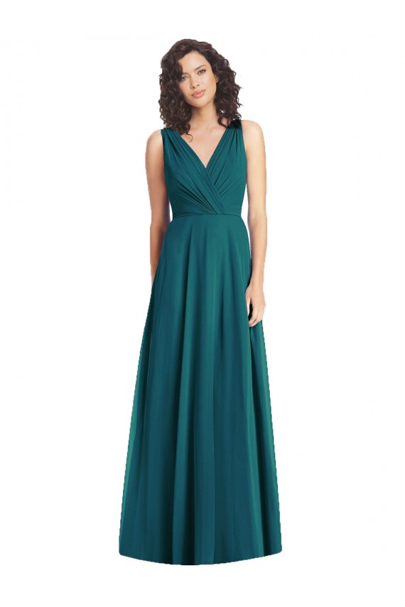 Acquista Cacciatore verde Linea A Scollatura a V Chiffona Lunga Abiti da damigella donore