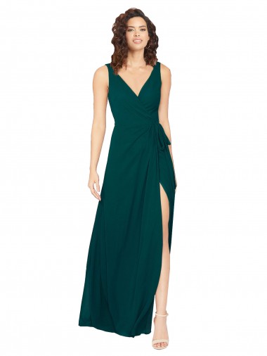 Acquista Cacciatore verde Linea A Scollatura a V Chiffona Lunga Abiti da damigella donore