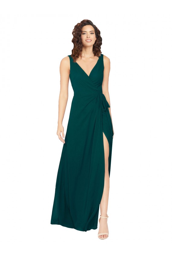 Acquista Cacciatore verde Linea A Scollatura a V Chiffona Lunga Abiti da damigella donore