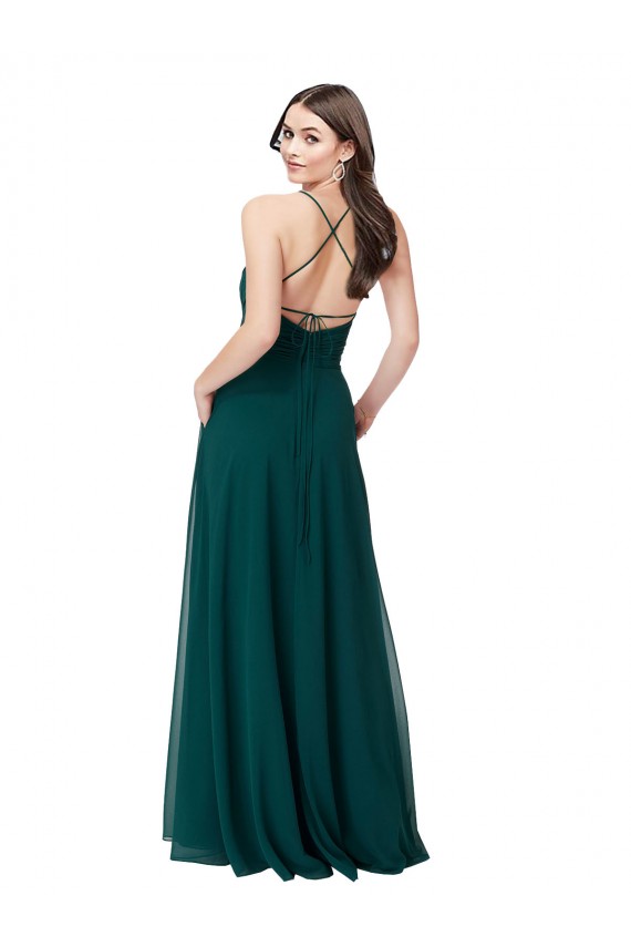 Acquista Cacciatore verde Linea A Scollatura a V Chiffona Lunga Abiti da damigella donore
