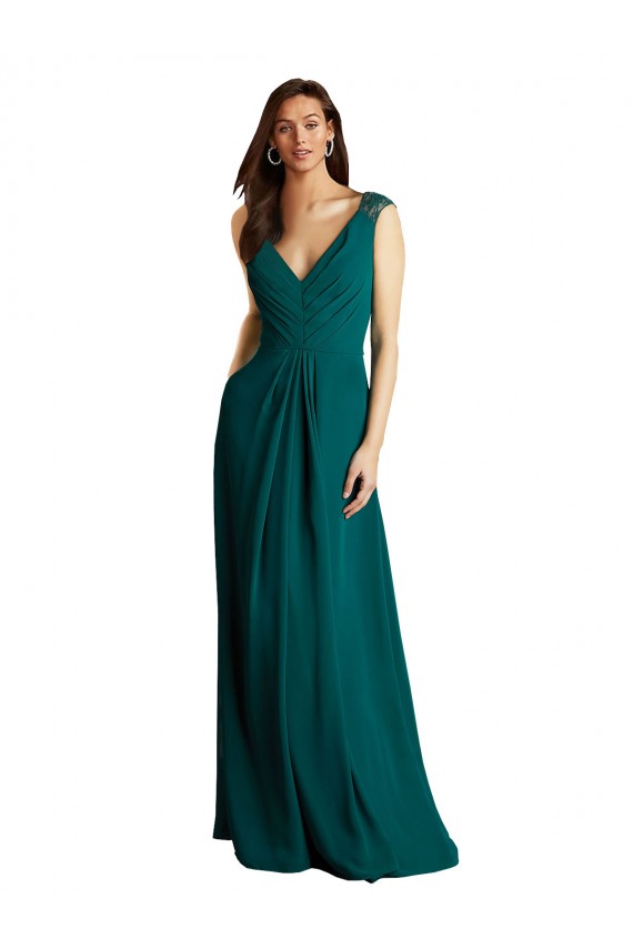 Acquista Cacciatore verde Linea A Scollatura a V Chiffona Pizzo Lunga Abiti da damigella donore