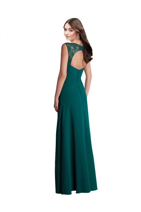Acquista Cacciatore verde Linea A Scollatura a V Chiffona Pizzo Lunga Abiti da damigella donore