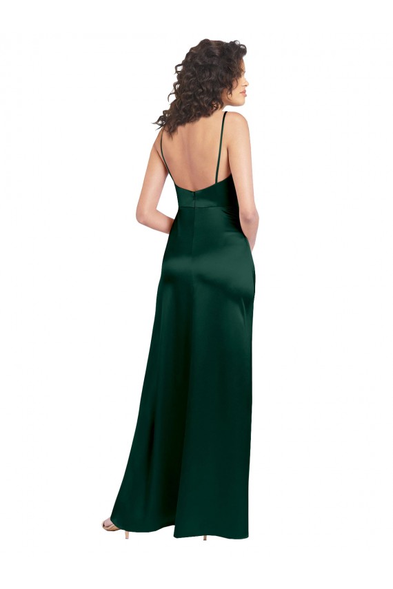 Acquista Cacciatore verde Linea A Scoop Raso Elastico Lunga Formali Abiti da damigella donore / Abiti da sera / Abiti da ballo