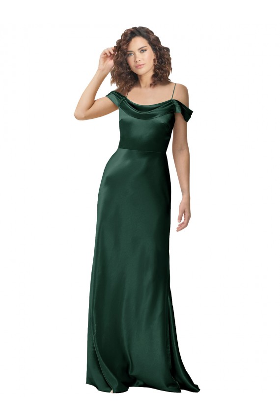 Acquista Cacciatore verde Linea A Sottili Raso Elastico Lunga Formali Abiti da damigella donore / Abiti da sera / Abiti da ballo