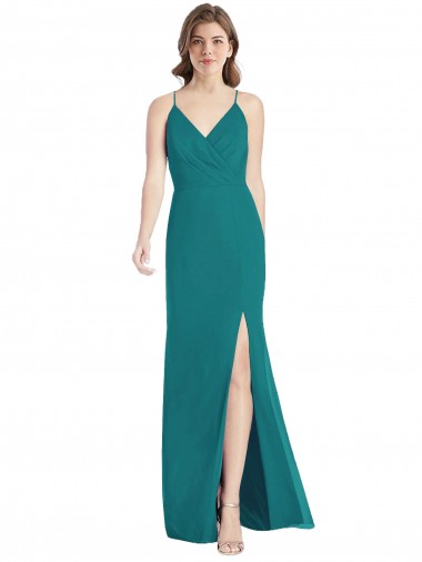 Acquista Cacciatore verde Stile sirena Sottili Scollatura a V Chiffona Lunga Abiti da damigella donore