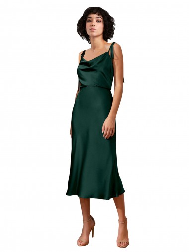 Acquista Cacciatore verde Tubino Cappuccio Midi Raso Elastico Corto Abiti da damigella donore / Abiti da sera / Abiti da cocktail