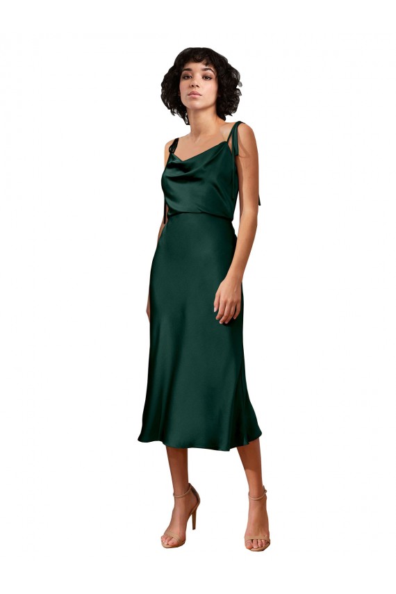 Acquista Cacciatore verde Tubino Cappuccio Midi Raso Elastico Corto Abiti da damigella donore / Abiti da sera / Abiti da cocktail