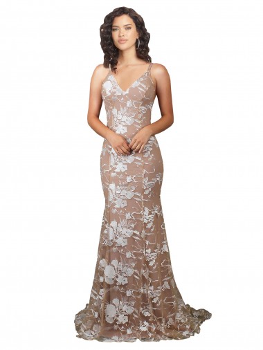 Acquista Champagne Stile sirena Scollatura a V Sweep treno Pizzo Abiti da sposa