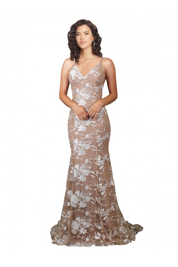 Acquista Champagne Stile sirena Scollatura a V Sweep treno Pizzo Abiti da sposa