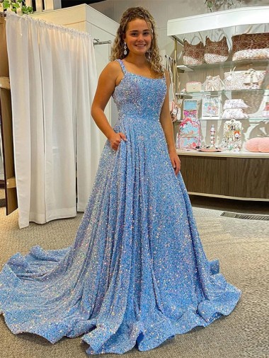 Acquista Colore Mostrato Linea A Scoop Paillettes Velluto Lunga Abiti da ballo