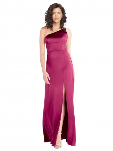 Acquista Fucsia Linea A Una spalla Raso Elastico Lunga Formali Abiti da damigella donore / Abiti da sera / Abiti da ballo