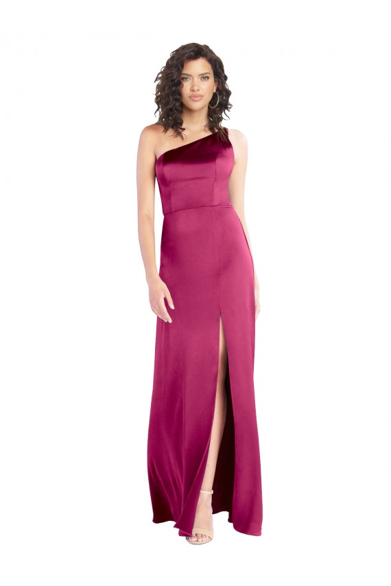 Acquista Fucsia Linea A Una spalla Raso Elastico Lunga Formali Abiti da damigella donore / Abiti da sera / Abiti da ballo
