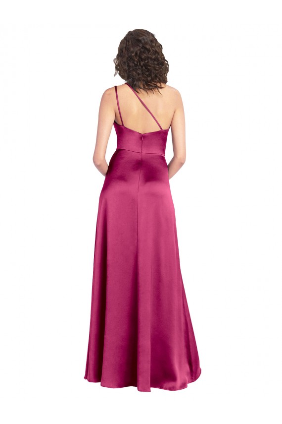 Acquista Fucsia Linea A Una spalla Raso Elastico Lunga Formali Abiti da damigella donore / Abiti da sera / Abiti da ballo
