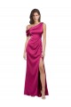 Acquista Fucsia Linea A Una spalla Raso Elastico Lunga Formali Abiti da damigella donore / Abiti da sera / Abiti da ballo