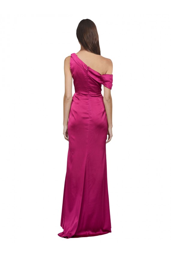 Acquista Fucsia Linea A Una spalla Raso Elastico Lunga Formali Abiti da damigella donore / Abiti da sera / Abiti da ballo