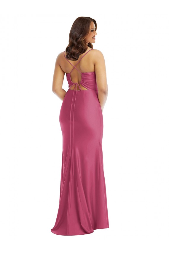Acquista Fucsia Stile sirena Sottili Cappuccio Raso Setoso Lunga Formali Abiti da damigella donore / Abiti da sera / Abiti da ballo