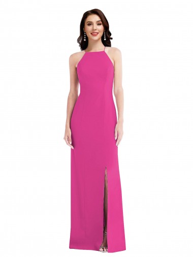 Acquista Fucsia Tromba Capestro Alto Collo Crespo Elastico Lunga Formali Abiti da damigella donore / Abiti da sera / Abiti da ballo