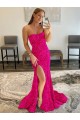 Acquista Fucsia Tubino Senza spalline Sweep treno Paillettes Velluto Lunga Abiti da ballo