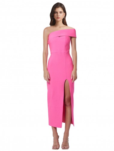 Acquista Fucsia Tubino Una spalla Midi Crespo Elastico Lunga Formali Abiti da damigella donore / Abiti da sera / Abiti da cocktail
