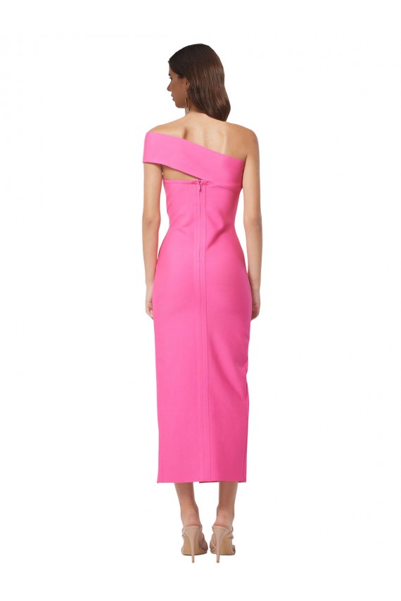 Acquista Fucsia Tubino Una spalla Midi Crespo Elastico Lunga Formali Abiti da damigella donore / Abiti da sera / Abiti da cocktail
