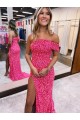Acquista Fucsia Tubino Una spalla Sweep treno Paillettes Velluto Lunga Abiti da ballo