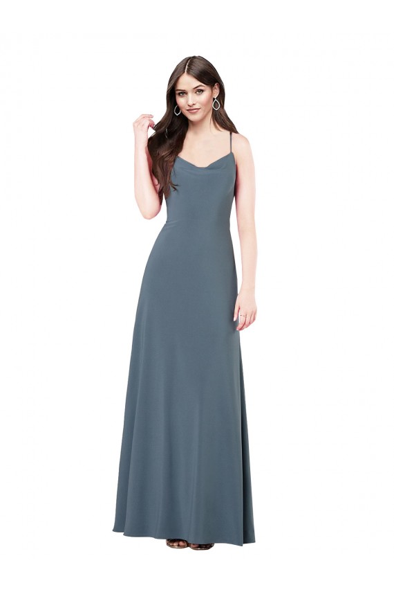 Acquista Grigio ardesia Linea A Scollatura a V Spandex Lunga Abiti da damigella donore / Abiti da ballo