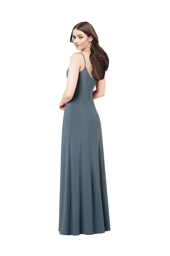 Acquista Grigio ardesia Linea A Scollatura a V Spandex Lunga Abiti da damigella donore / Abiti da ballo