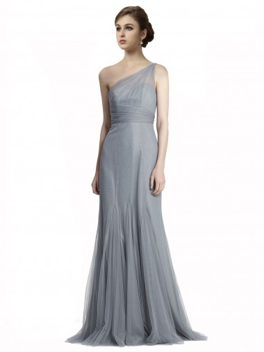 Acquista Grigio ardesia Stile sirena Una spalla Tulle Lunga Abiti da damigella donore